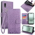 For Sharp Aqous Wish 3 Tree & Deer Embossed Leather Phone Case(Purple)