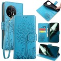 For OnePlus 11 Tree & Deer Embossed Leather Phone Case(Blue)