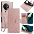 For OnePlus 11 Tree & Deer Embossed Leather Phone Case(Rose Gold)