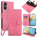For ZTE Axon 40 Lite 4G Tree & Deer Embossed Leather Phone Case(Pink)
