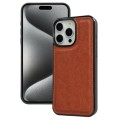 For iPhone 15 Pro Cowhide Texture Back Cover Phone Case(Brown)