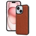 For iPhone 15 Cowhide Texture Back Cover Phone Case(Brown)