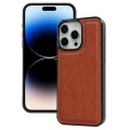 For iPhone 14 Pro Cowhide Texture Back Cover Phone Case(Brown)
