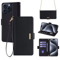 For iPhone 13 Pro Max Crossbody Chain Leather Phone Case(Black)