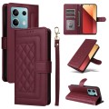 For Xiaomi Redmi Note 13 5G Diamond Lattice Leather Flip Phone Case(Wine Red)