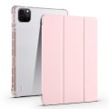 For iPad Pro 13 2024 3-fold Clear TPU Smart Leather Tablet Case with Pen Slot(Sand Pink)