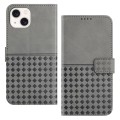 For iPhone 15 Plus Woven Embossed RFID Blocking Leather Phone Case(Grey)
