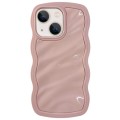 For iPhone 15 Solid Color Waves PC Hybrid TPU Phone Case(Pink)