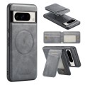 For Google Pixel 8 Fierre Shann Oil Wax Cow Leather Magnetic Card Holder Phone Case(Grey)