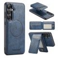 For Samsung Galaxy S24+ 5G Fierre Shann Oil Wax Cow Leather Magnetic Card Holder Phone Case(Blue)
