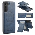 For Samsung Galaxy S22 5G Fierre Shann Oil Wax Cow Leather Magnetic Card Holder Phone Case(Blue)
