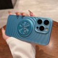 For iPhone 15 Pro Max Wave Texture PC Shockproof Phone Case with Holder(Blue)