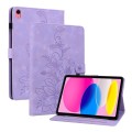 For iPad 10th Gen 10.9 2022 Lily Embossed Leather Smart Tablet Case(Purple)