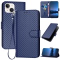 For iPhone 15 YX0070 Carbon Fiber Buckle Leather Phone Case with Lanyard(Royal Blue)