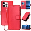 For iPhone 12 Pro Max YX0070 Carbon Fiber Buckle Leather Phone Case with Lanyard(Red)