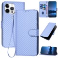 For iPhone 12 Pro Max YX0070 Carbon Fiber Buckle Leather Phone Case with Lanyard(Light Purple)