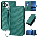 For iPhone 11 Pro YX0070 Carbon Fiber Buckle Leather Phone Case with Lanyard(Dark Green)