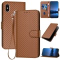 For iPhone X / XS YX0070 Carbon Fiber Buckle Leather Phone Case with Lanyard(Coffee)
