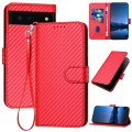 For Google Pixel 6 YX0070 Carbon Fiber Buckle Leather Phone Case with Lanyard(Red)