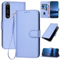 For Sony Xperia 1 III YX0070 Carbon Fiber Buckle Leather Phone Case with Lanyard(Light Purple)