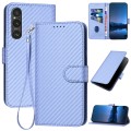 For Sony Xperia 1 V 2023 YX0070 Carbon Fiber Buckle Leather Phone Case with Lanyard(Light Purple)