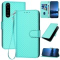 For Sony Xperia 5 III YX0070 Carbon Fiber Buckle Leather Phone Case with Lanyard(Light Blue)