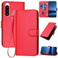 For Sony Xperia 5 IV YX0070 Carbon Fiber Buckle Leather Phone Case with Lanyard(Red)