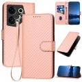 For Tecno Camon 20 Premier YX0070 Carbon Fiber Buckle Leather Phone Case with Lanyard(Pink)