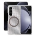For Samsung Galaxy Z Fold5 6D Plated Carbon Fiber Clear Magsafe PC Phone Case(Starlight Silver)