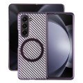 For Samsung Galaxy Z Fold5 6D Plated Carbon Fiber Clear Magsafe PC Phone Case(Aurora Purple)