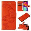 For Samsung Galaxy M62 / F62 3D Butterfly Embossed Flip Leather Phone Case(Orange)