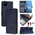 For Google Pixel 5a 5G Cat Rat Embossed Pattern RFID Leather Phone Case with Lanyard(Blue)