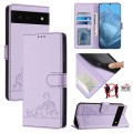 For Google Pixel 6 Cat Rat Embossed Pattern RFID Leather Phone Case with Lanyard(Purple)