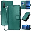 For OnePlus Nord CE 5G YX0070 Carbon Fiber Buckle Leather Phone Case with Lanyard(Dark Green)