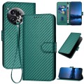 For OnePlus 12 YX0070 Carbon Fiber Buckle Leather Phone Case with Lanyard(Dark Green)