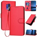 For OnePlus 8 Pro YX0070 Carbon Fiber Buckle Leather Phone Case with Lanyard(Red)