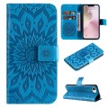For iPhone SE 2024 Embossed Sunflower Pattern Flip Leather Phone Case(Blue)