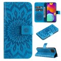 For Samsung Galaxy M62 / F62 Embossed Sunflower Pattern Flip Leather Phone Case(Blue)
