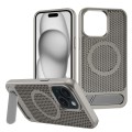 For iPhone 15 Honeycomb Cooling MagSafe Phone Case with Invisible Holder(Grey)
