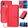 For vivo Y17/Y15/Y12/Y11 YX0070 Carbon Fiber Buckle Leather Phone Case with Lanyard(Red)