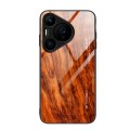 For Huawei Pura 70 Wood Grain Glass Phone Case(Light Brown)