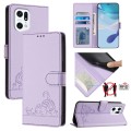 For OPPO Find X5 Cat Rat Embossed Pattern RFID Leather Phone Case with Lanyard(Purple)
