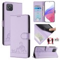 For OPPO A92S 5G Cat Rat Embossed Pattern RFID Leather Phone Case with Lanyard(Purple)