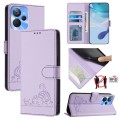 For Realme 10T 5G / 10S 5G Cat Rat Embossed Pattern RFID Leather Phone Case with Lanyard(Purple)
