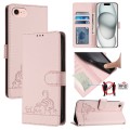For iPhone SE 2022/SE 2020/6/7/8 Cat Rat Embossed Pattern RFID Leather Phone Case with Lanyard(Pink)