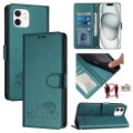For iPhone 11 Cat Rat Embossed Pattern RFID Leather Phone Case with Lanyard(Peacock Green)