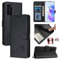 For Huawei P40 Cat Rat Embossed Pattern RFID Leather Phone Case with Lanyard(Black)