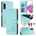 For Sony 5 IV Cat Rat Embossed Pattern RFID Leather Phone Case with Lanyard(Mint Green)