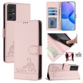 For TCL 40 SE Cat Rat Embossed Pattern RFID Leather Phone Case with Lanyard(Pink)