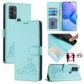 For TCL 305 / 306 Cat Rat Embossed Pattern RFID Leather Phone Case with Lanyard(Mint Green)